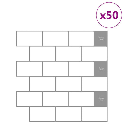Subway Tile 50 pcs White Grey 30 x 30 cm Polyurethane and PET