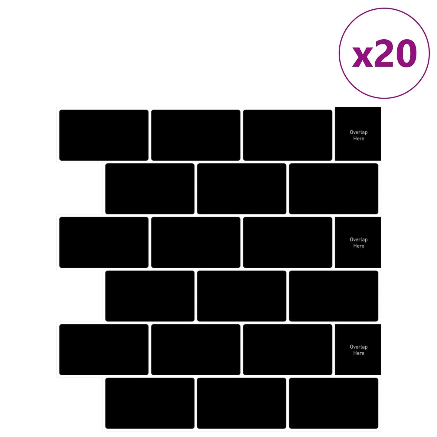 Subway Tile 20 pcs Black 30 x 30 cm Polyurethane and PET