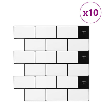 Subway Tile 10 pcs White Black 30 x 30 cm Polyurethane and PET