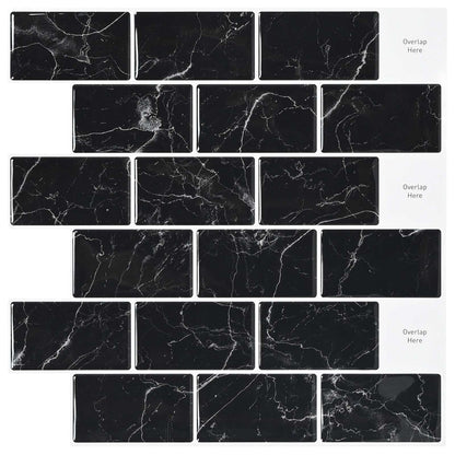 Subway Tile 10 pcs Black Marble 30 x 30 cm Polyurethane and PET