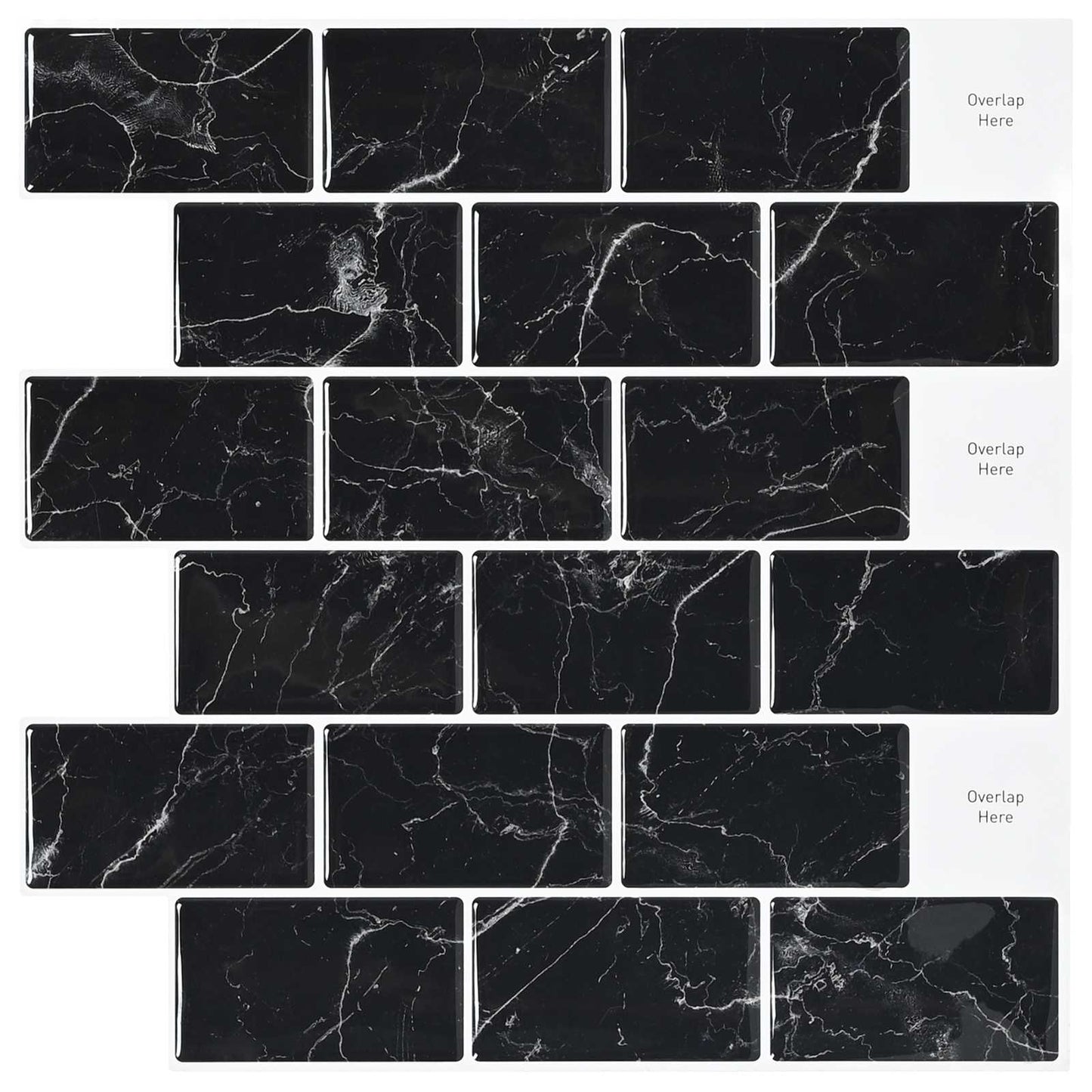 Subway Tile 20 pcs Black Marble 30 x 30 cm Polyurethane and PET