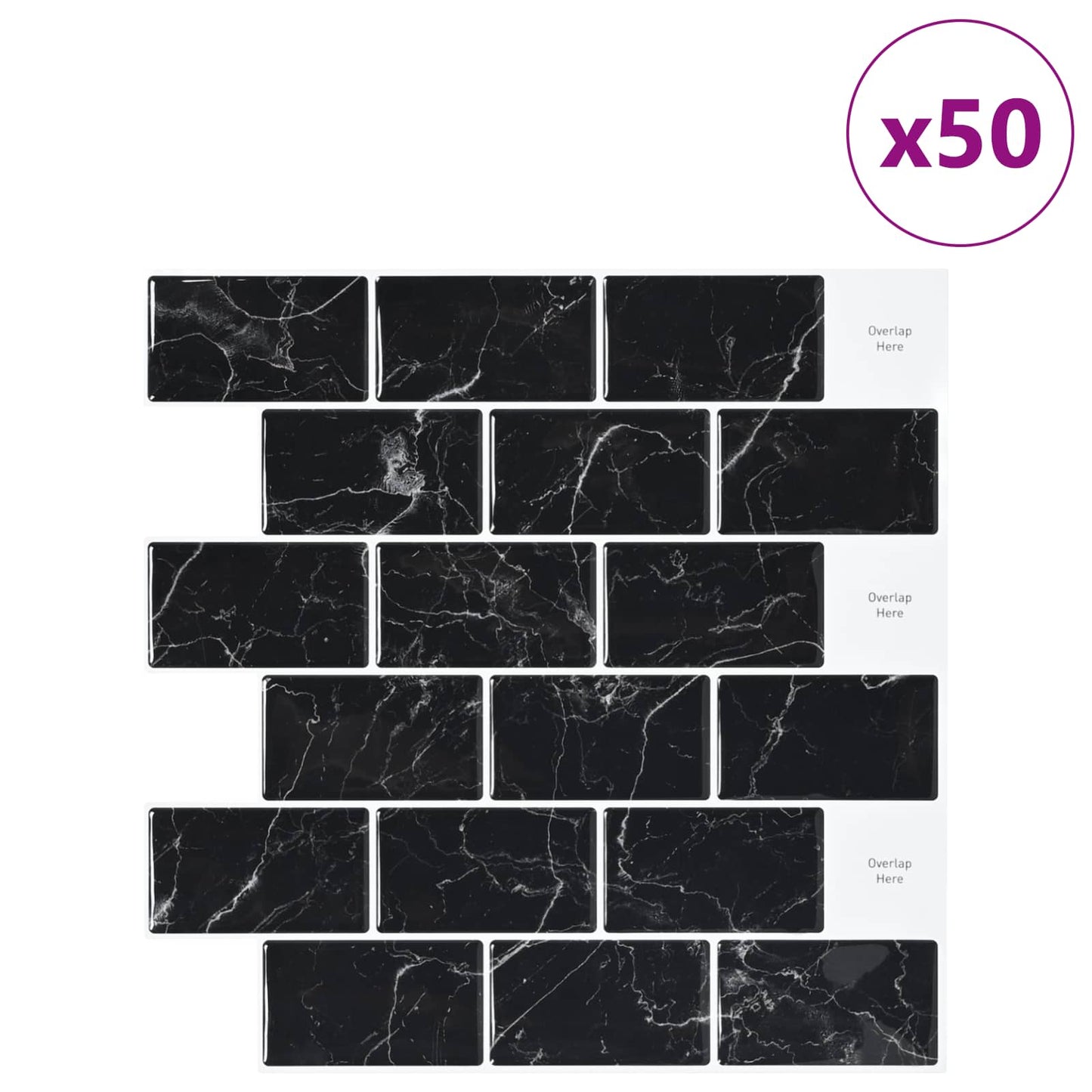 Subway Tile 50 pcs Black Marble 30 x 30 cm Polyurethane and PET