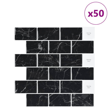 Subway Tile 50 pcs Black Marble 30 x 30 cm Polyurethane and PET