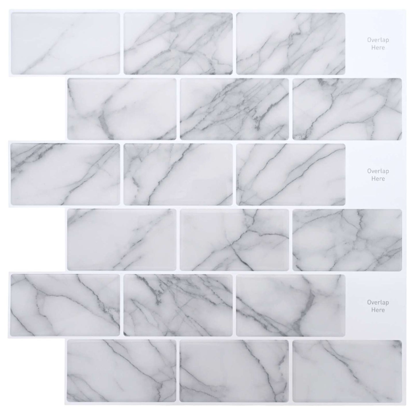Subway Tile 10 pcs White Marble 30 x 30 cm Polyurethane and PET