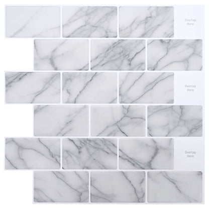 Subway Tile 10 pcs White Marble 30 x 30 cm Polyurethane and PET