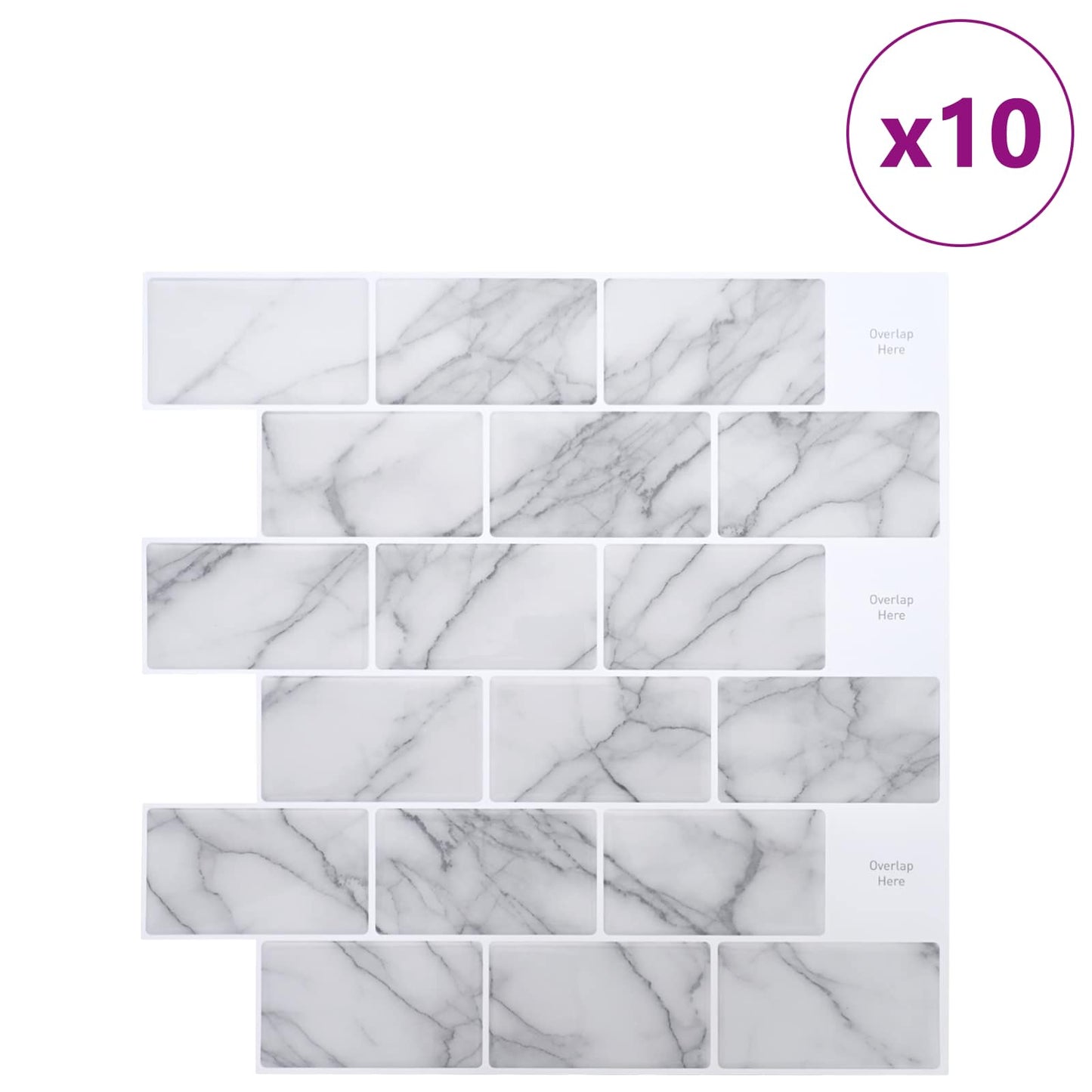 Subway Tile 10 pcs White Marble 30 x 30 cm Polyurethane and PET
