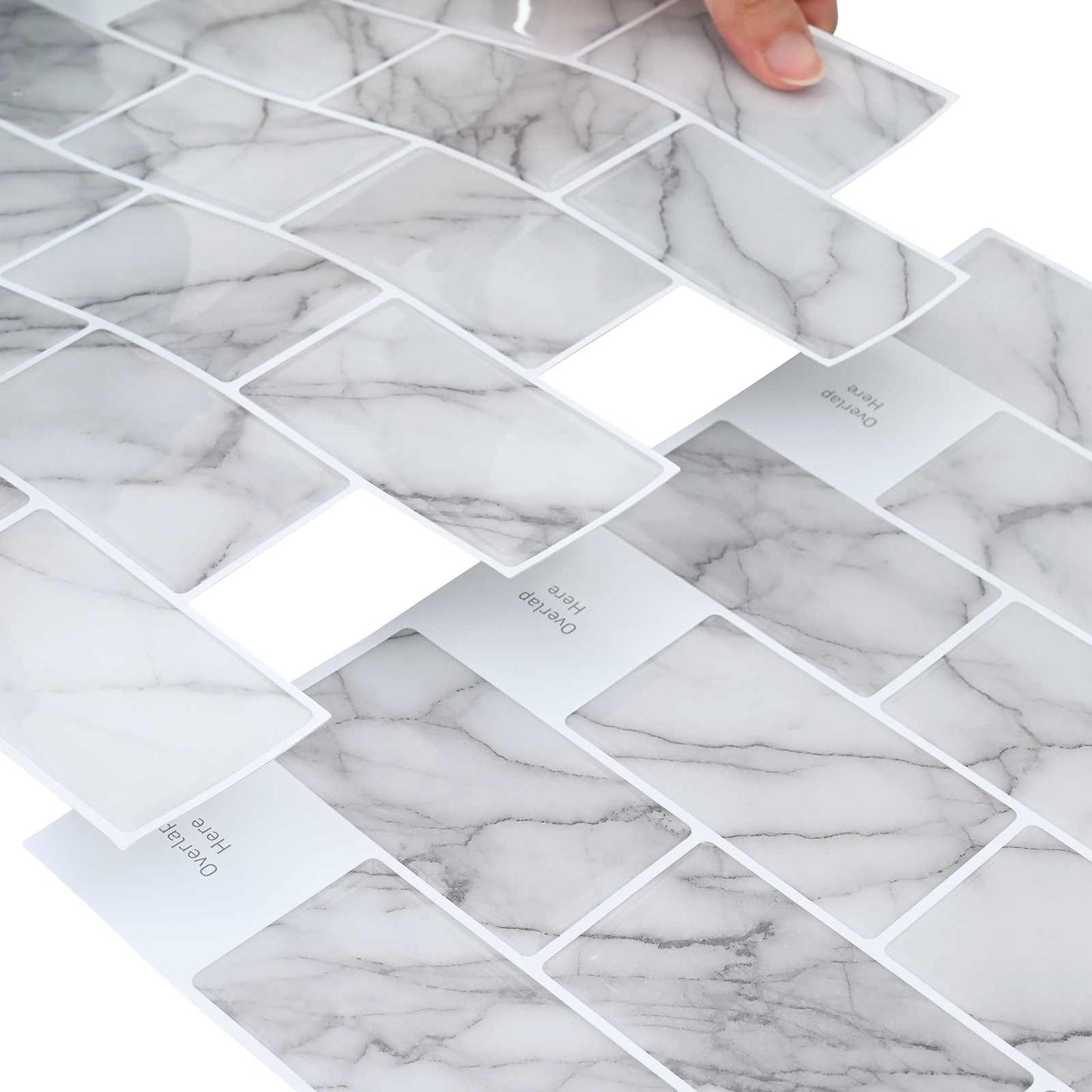 Subway Tile 50 pcs White Marble 30 x 30 cm Polyurethane and PET
