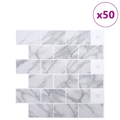 Subway Tile 50 pcs White Marble 30 x 30 cm Polyurethane and PET