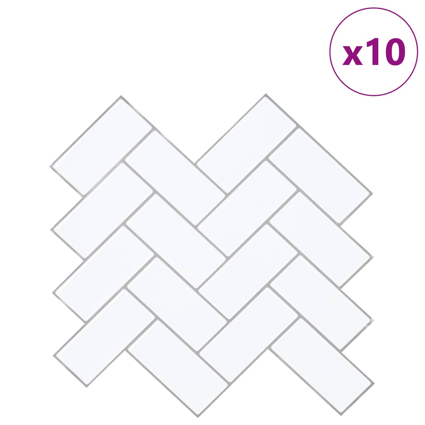 Herringbone Tile 10 pcs White Grey 30 x 30 cm