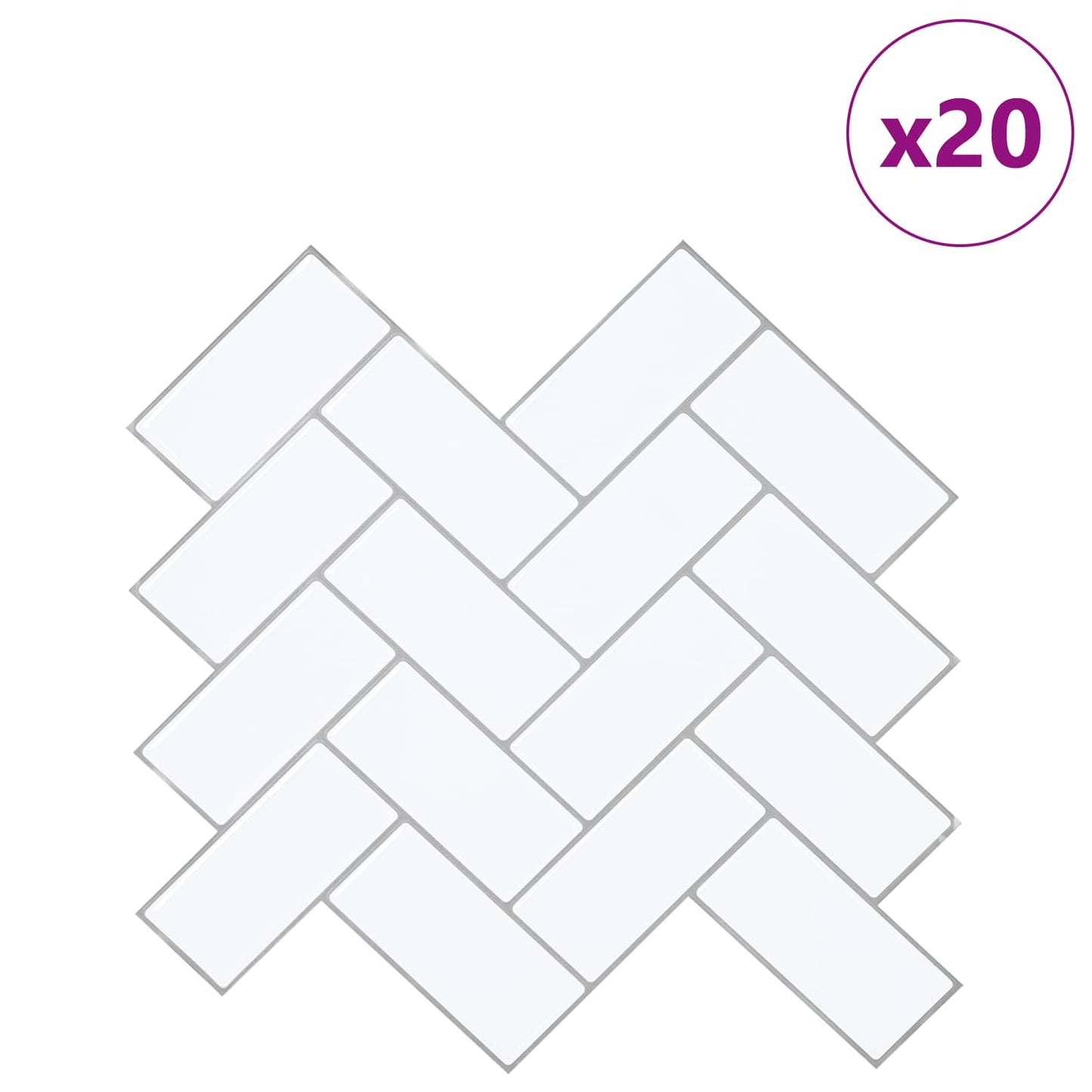 Herringbone Tile 20 pcs White Grey 30 x 30 cm
