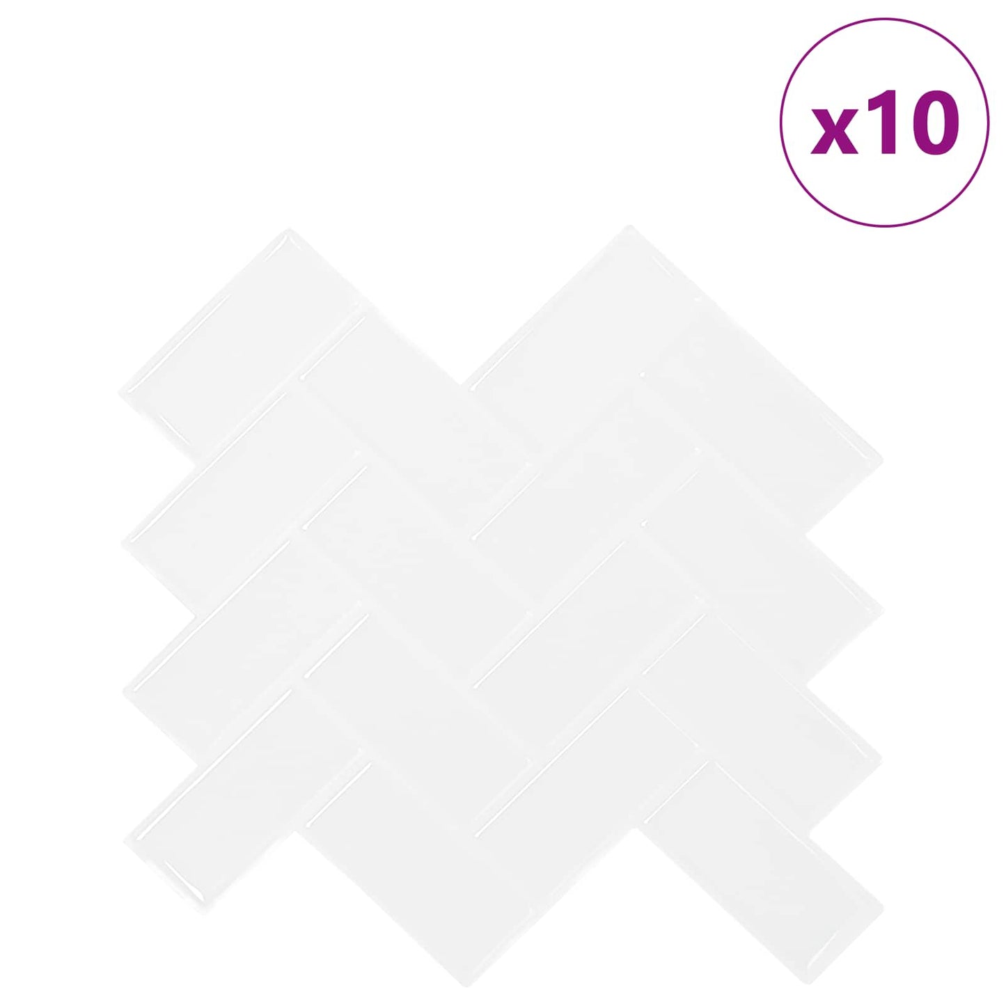 Herringbone Tile 10 pcs White 30 x 30 cm Polyurethane and PET