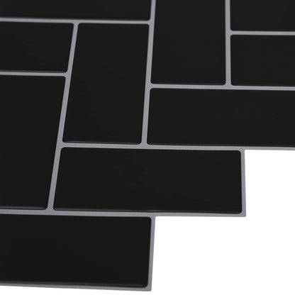 Herringbone Tile 10 pcs Black 30 x 30 cm Polyurethane and PET