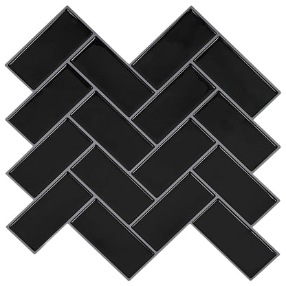 Herringbone Tile 10 pcs Black 30 x 30 cm Polyurethane and PET