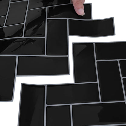 Herringbone Tile 10 pcs Black 30 x 30 cm Polyurethane and PET