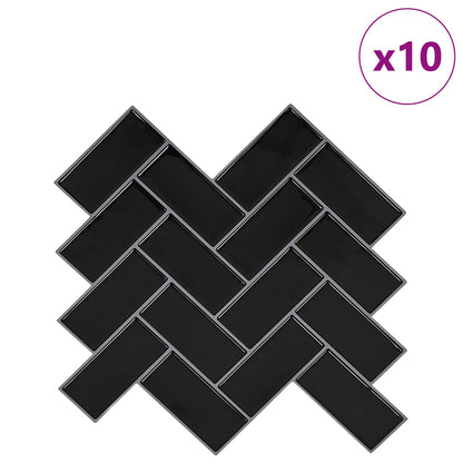 Herringbone Tile 10 pcs Black 30 x 30 cm Polyurethane and PET