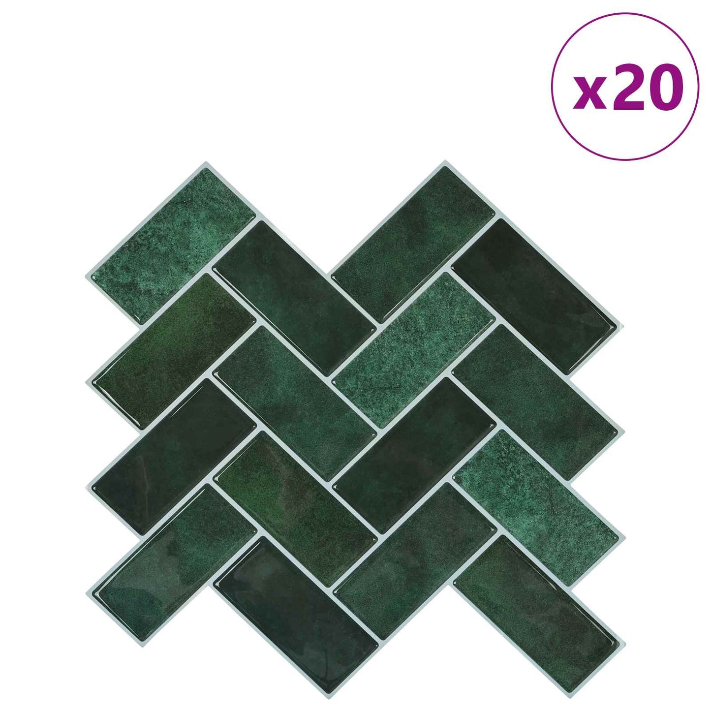 Herringbone Tile 20 pcs Dark Green 30 x 30 cm