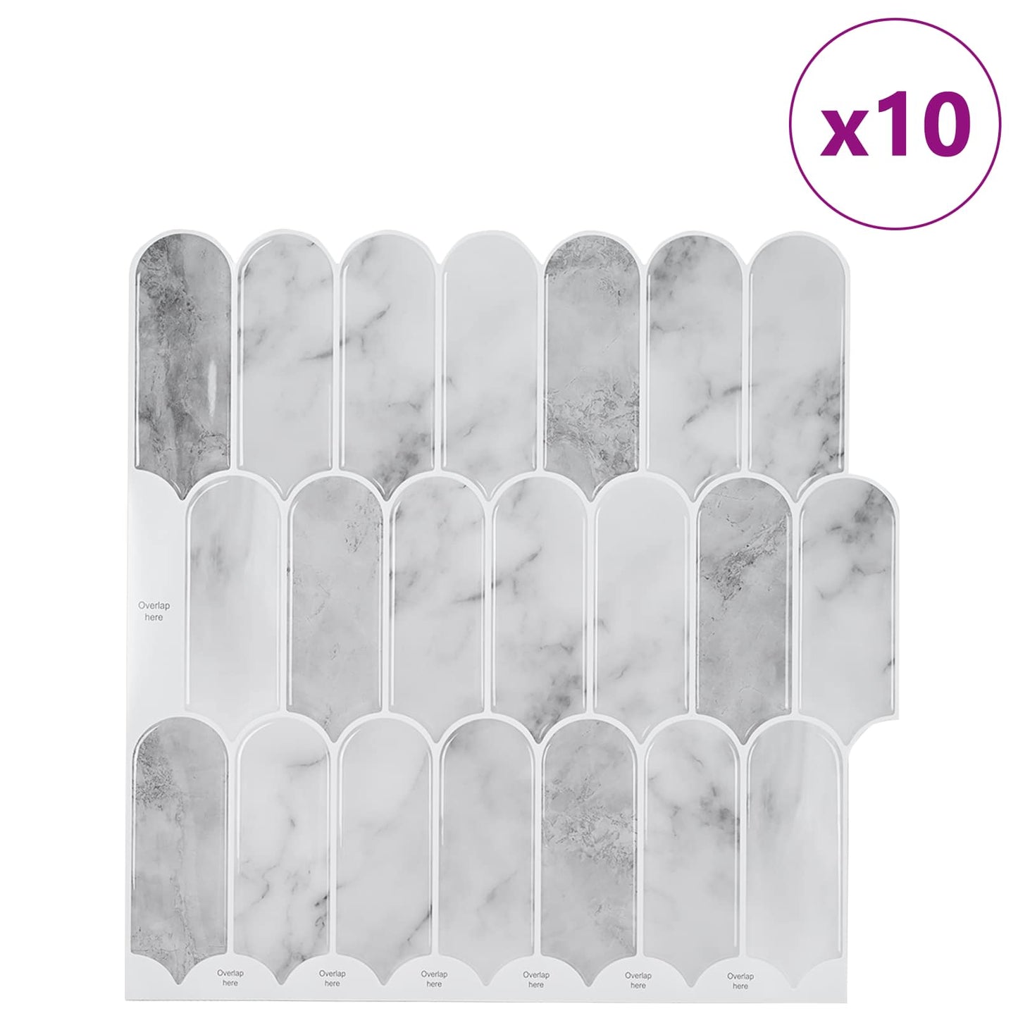 Feather Tile 10 pcs Grey Marble 30 x 30 cm Polyurethane and PET