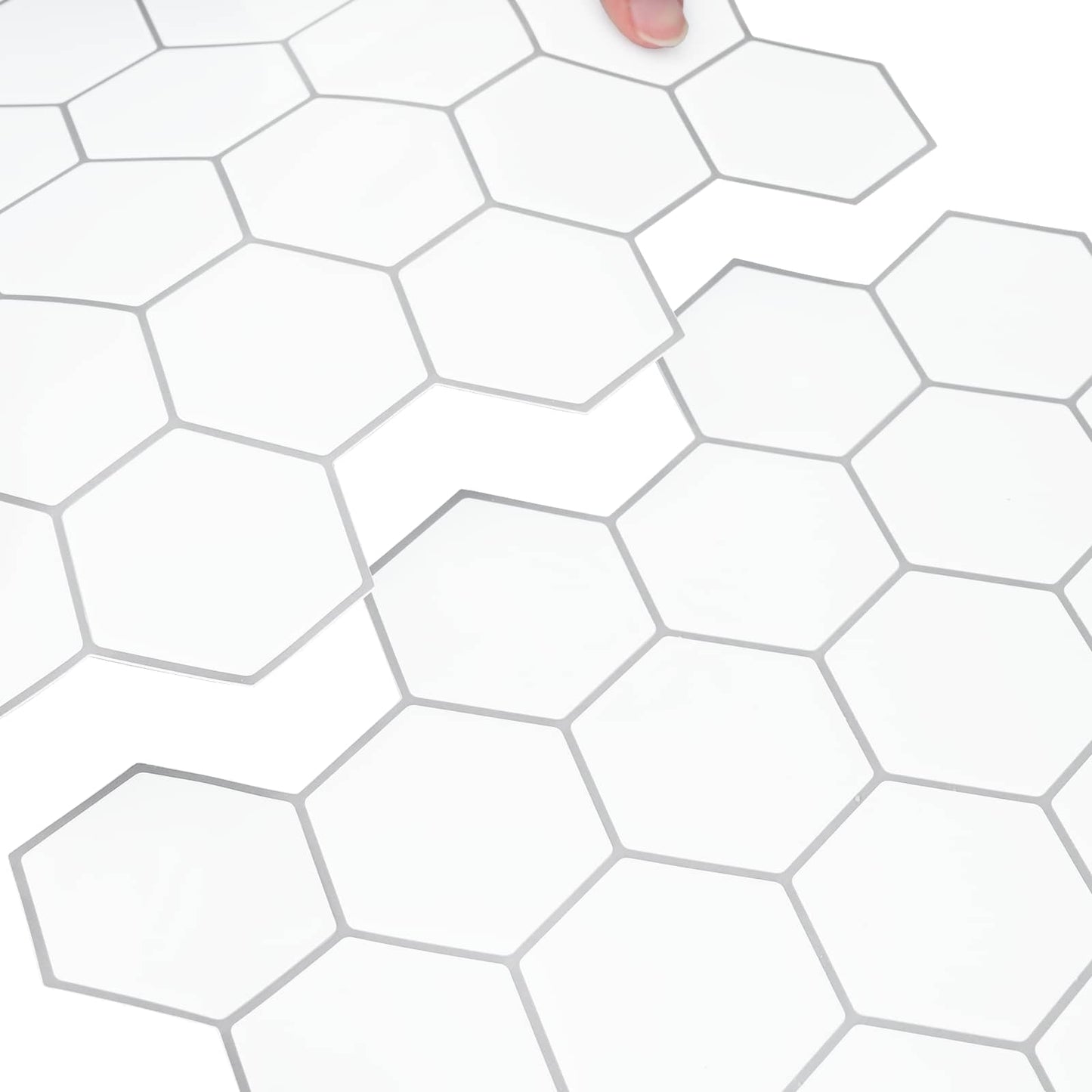 Hexagon Tile 10 pcs White Grey 30 x 30 cm Polyurethane and PET