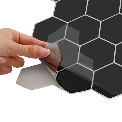 Hexagon Tile 10 pcs Black 30 x 30 cm Polyurethane and PET