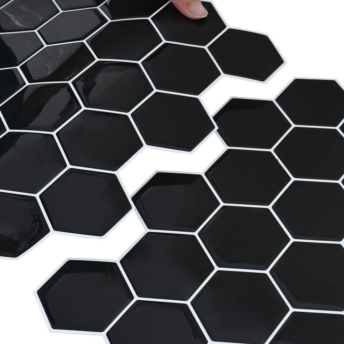Hexagon Tile 10 pcs Black 30 x 30 cm Polyurethane and PET