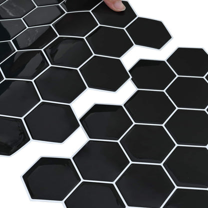 Hexagon Tile 10 pcs Black 30 x 30 cm Polyurethane and PET