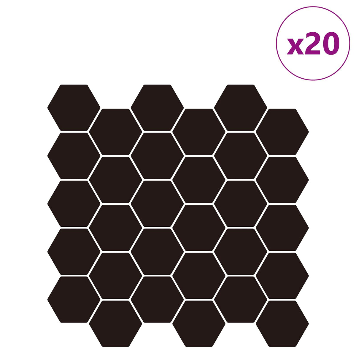 Hexagon Tile 20 pcs Black 30 x 30 cm Polyurethane and PET