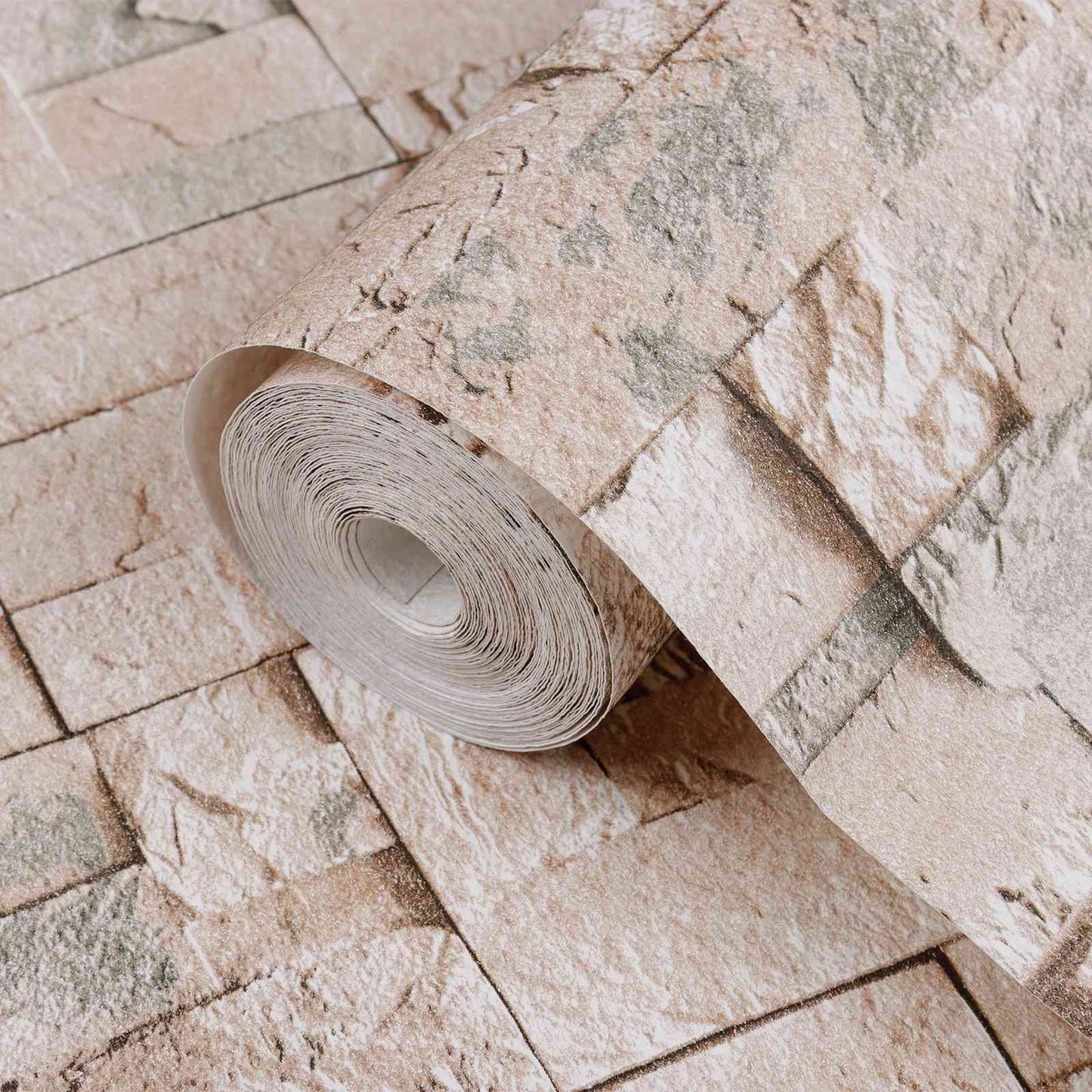 3D Stone Wallpaper Beige 10 x 0.53 m Non-Woven Fabric