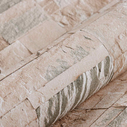 3D Stone Wallpaper Beige 10 x 0.53 m Non-Woven Fabric