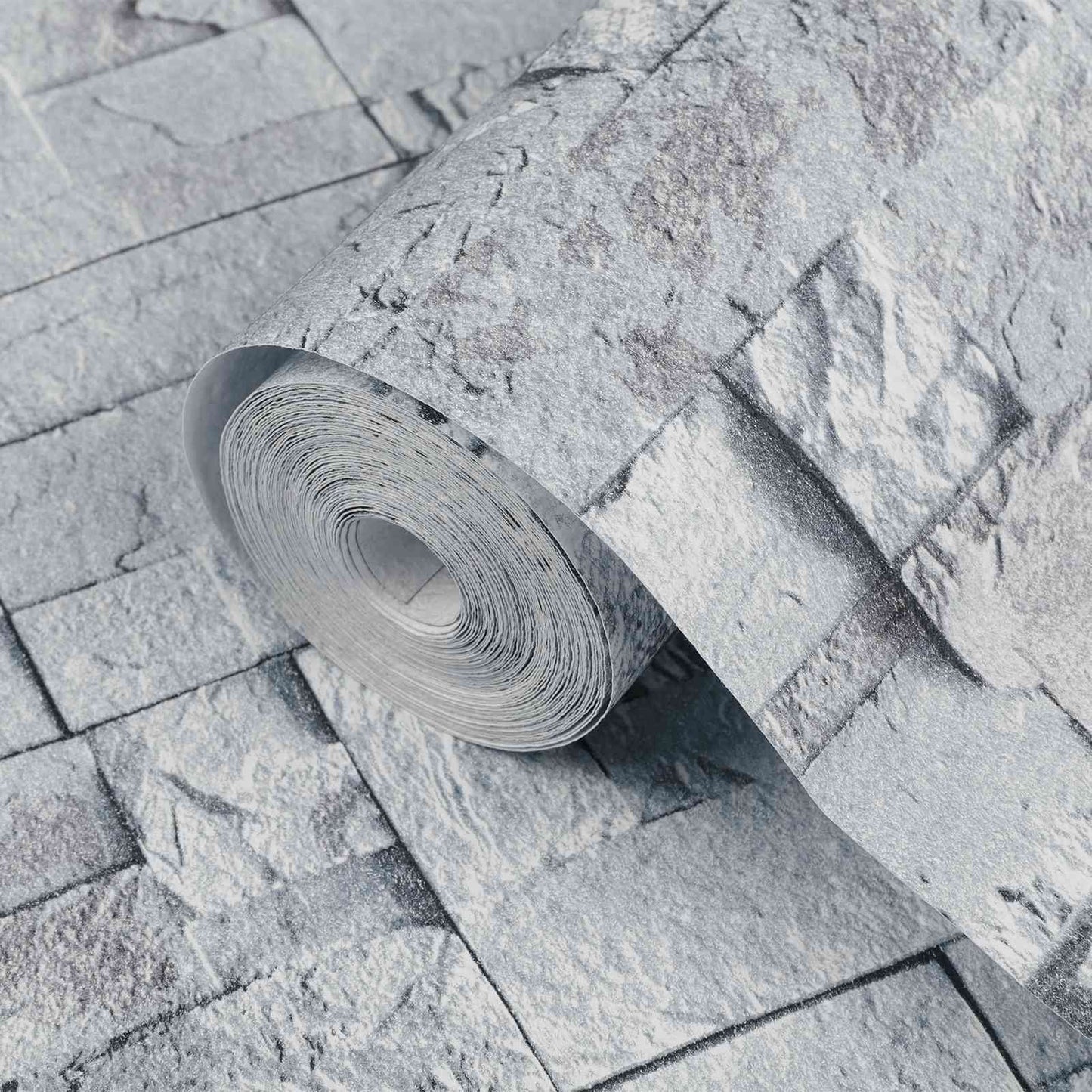 3D Stone Wallpaper Light Grey 10 x 0.53 m Non-Woven Fabric