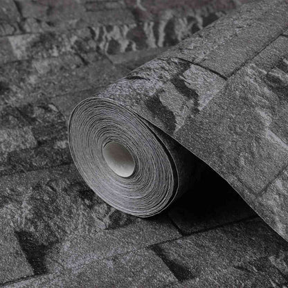 3D Stone Wallpaper Black 10 x 0.53 m Non-Woven Fabric