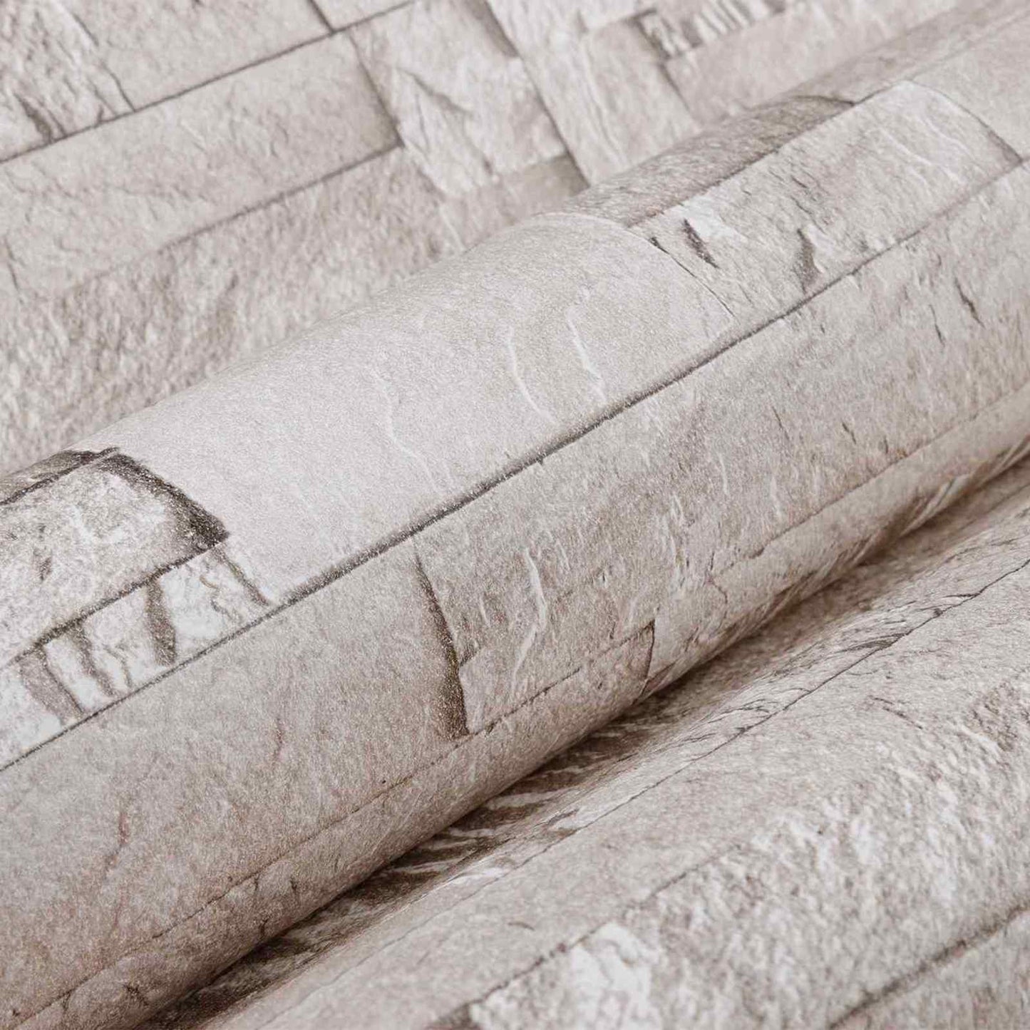 3D Stone Wallpaper Cream 10 x 0.53 m Non-Woven Fabric