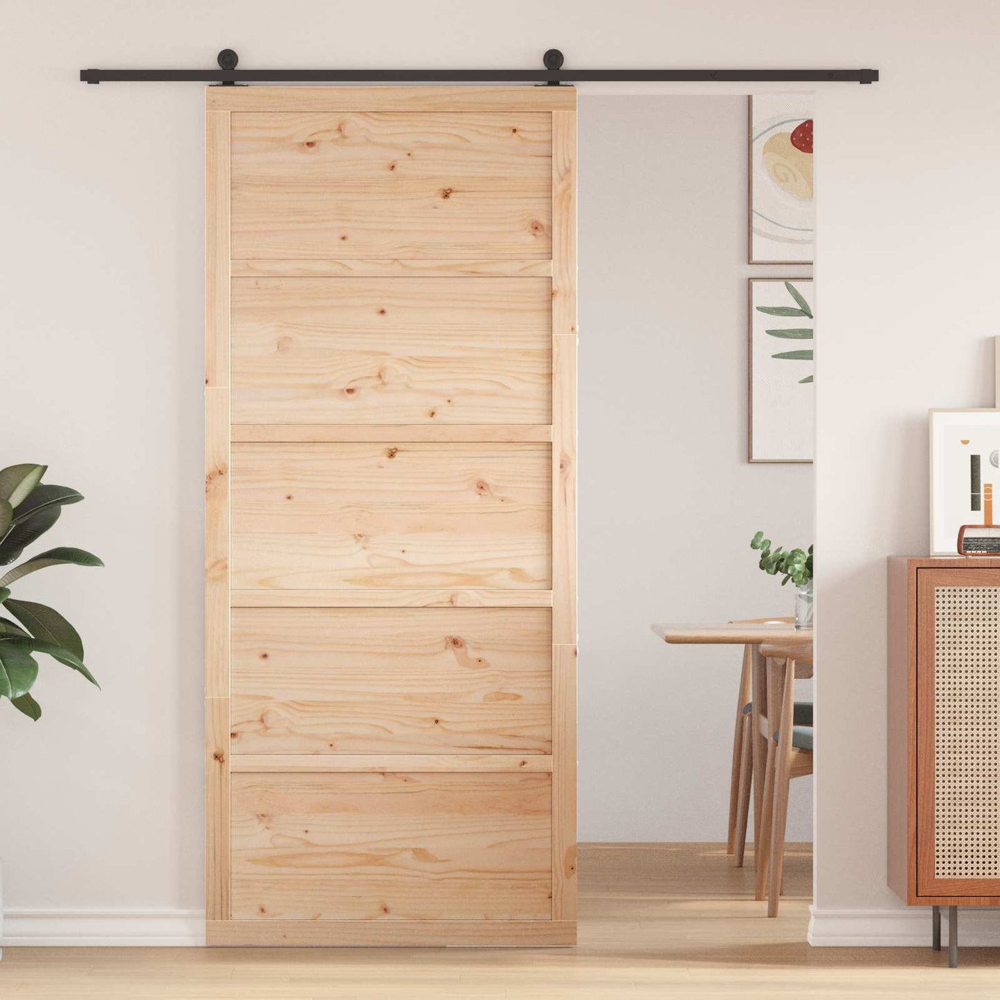 Barn Door Natural 100 x 2.5 x 208 cm Solid Pine Wood