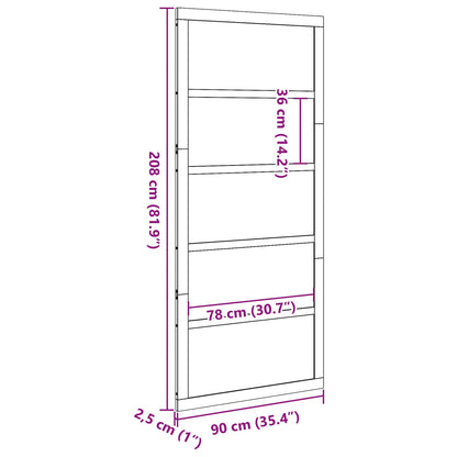 Barn Door Wax Brown 90 x 2.5 x 208 cm Solid Pine Wood
