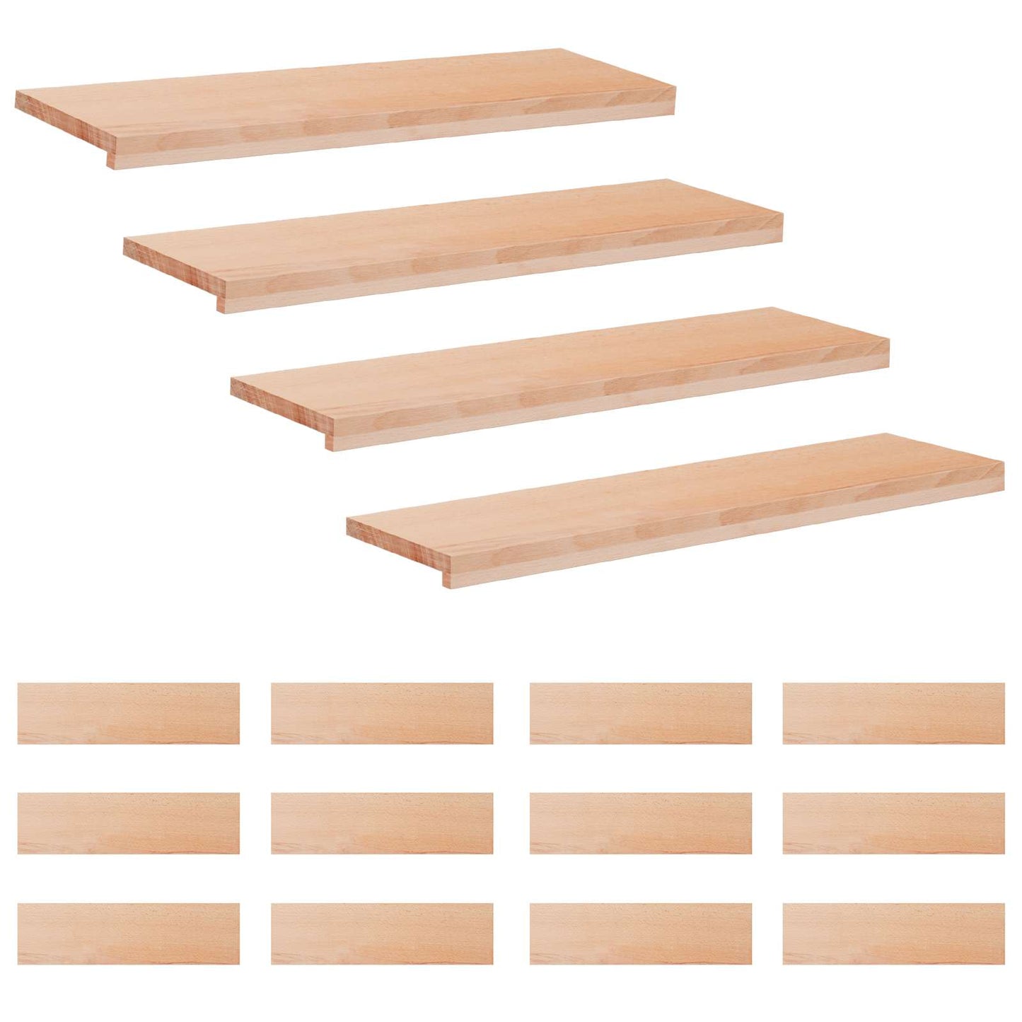 Stair Treads 16 pcs 100 x 25 x 2 cm Natural Solid Beech Wood