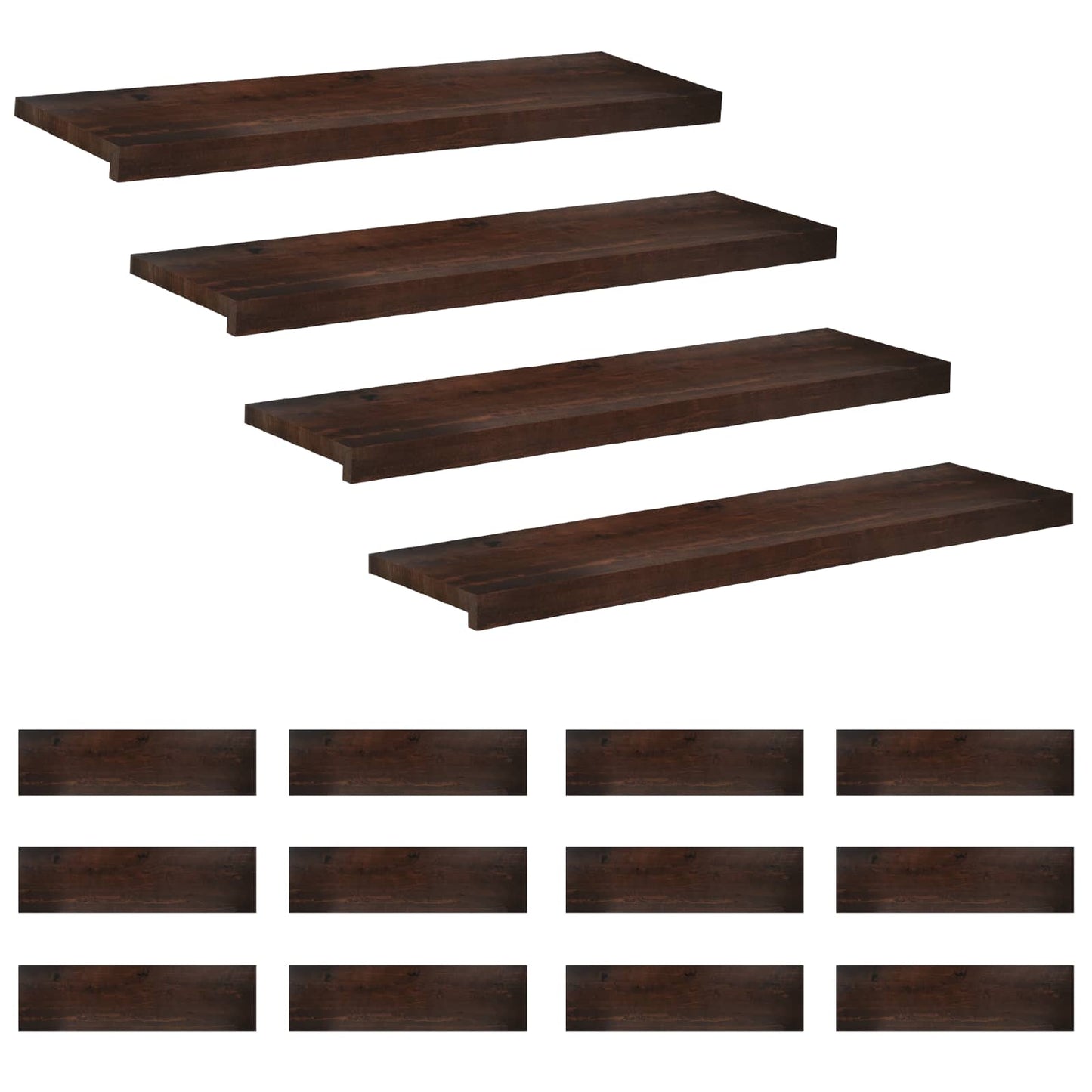 Stair Treads 16 pcs 100 x 25 x 2 cm Dark Brown Solid Beech Wood