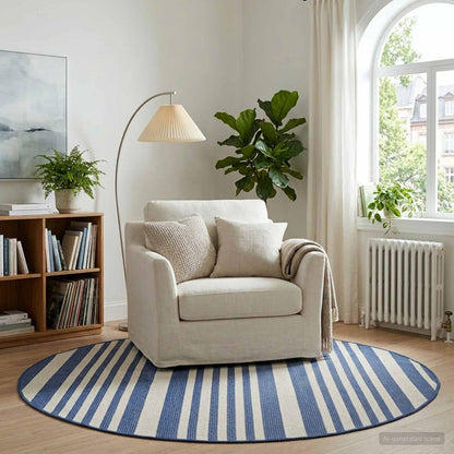 In- and Outdoor Rug OLITE Natural and Navy Blue Ø 160cm 100% PP
