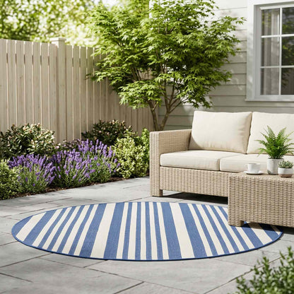 In- and Outdoor Rug OLITE Natural and Navy Blue Ø 160cm 100% PP