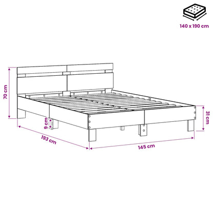 Bed Frame Black Oak 140 x 190 cm Engineered Wood