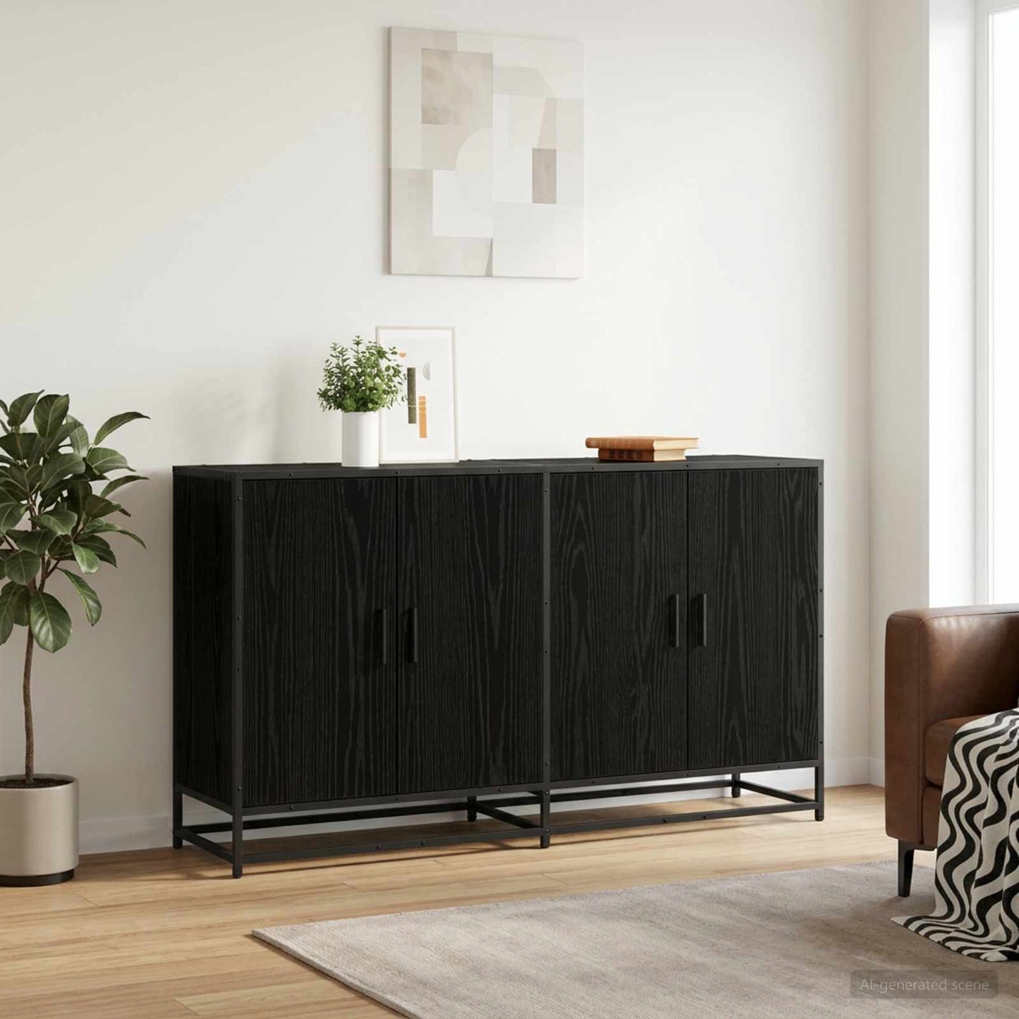 Sideboard Black Oak 134 x 35 x 76 cm Engineered Wood