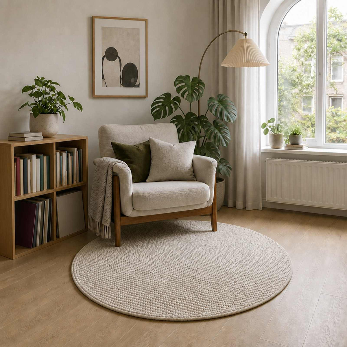 Rug Cream Ø 120 cm 100% Polyester 3 mm Washable