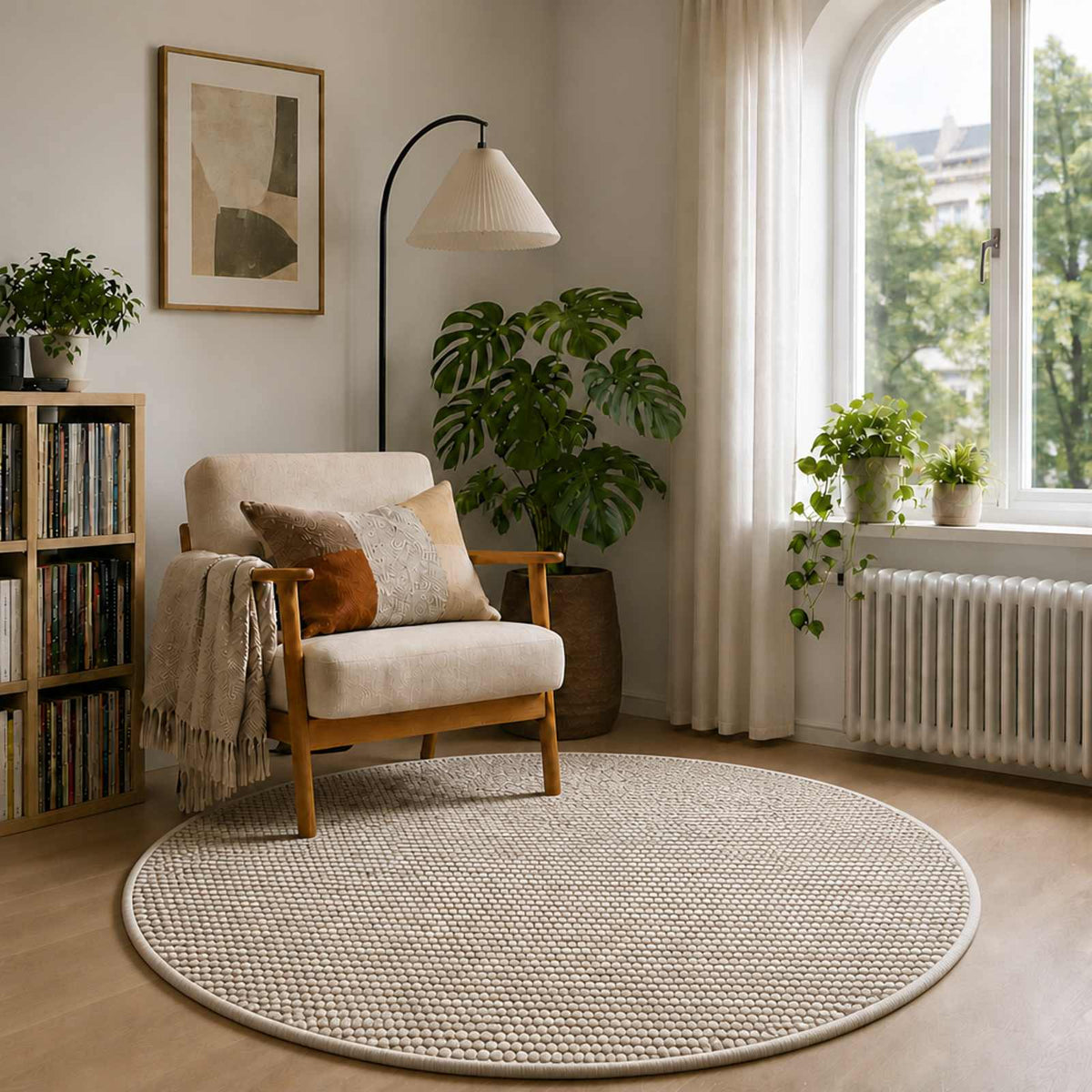 Rug Beige Ø 120 cm 100% Polyester 3 mm Washable