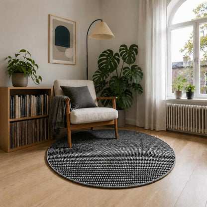 Rug Anthracite Ø 120 cm 100% Polyester 3 mm Washable