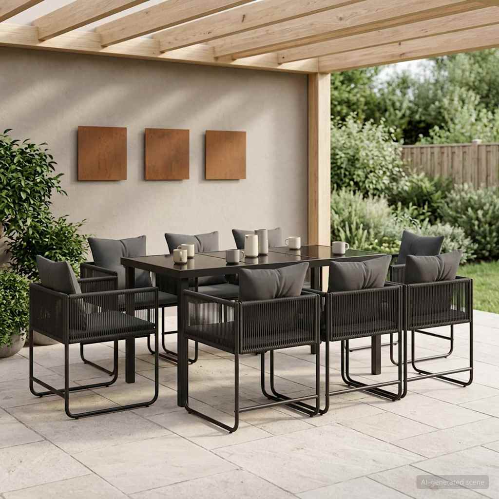 Garden Dining Set 9 pcs Black and Anthracite 160 x 80 x 73 cm