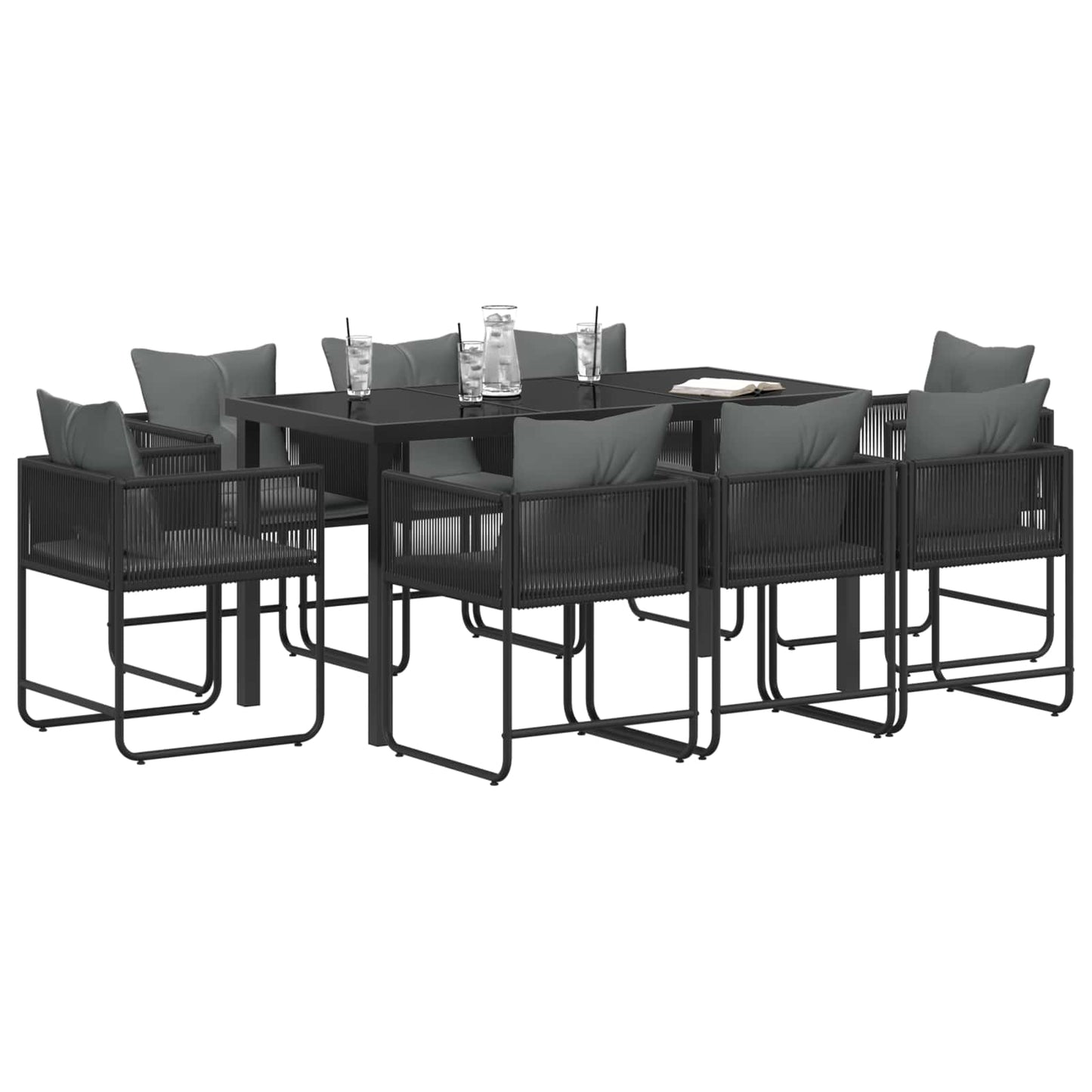 Garden Dining Set 9 pcs Black and Anthracite 160 x 80 x 73 cm