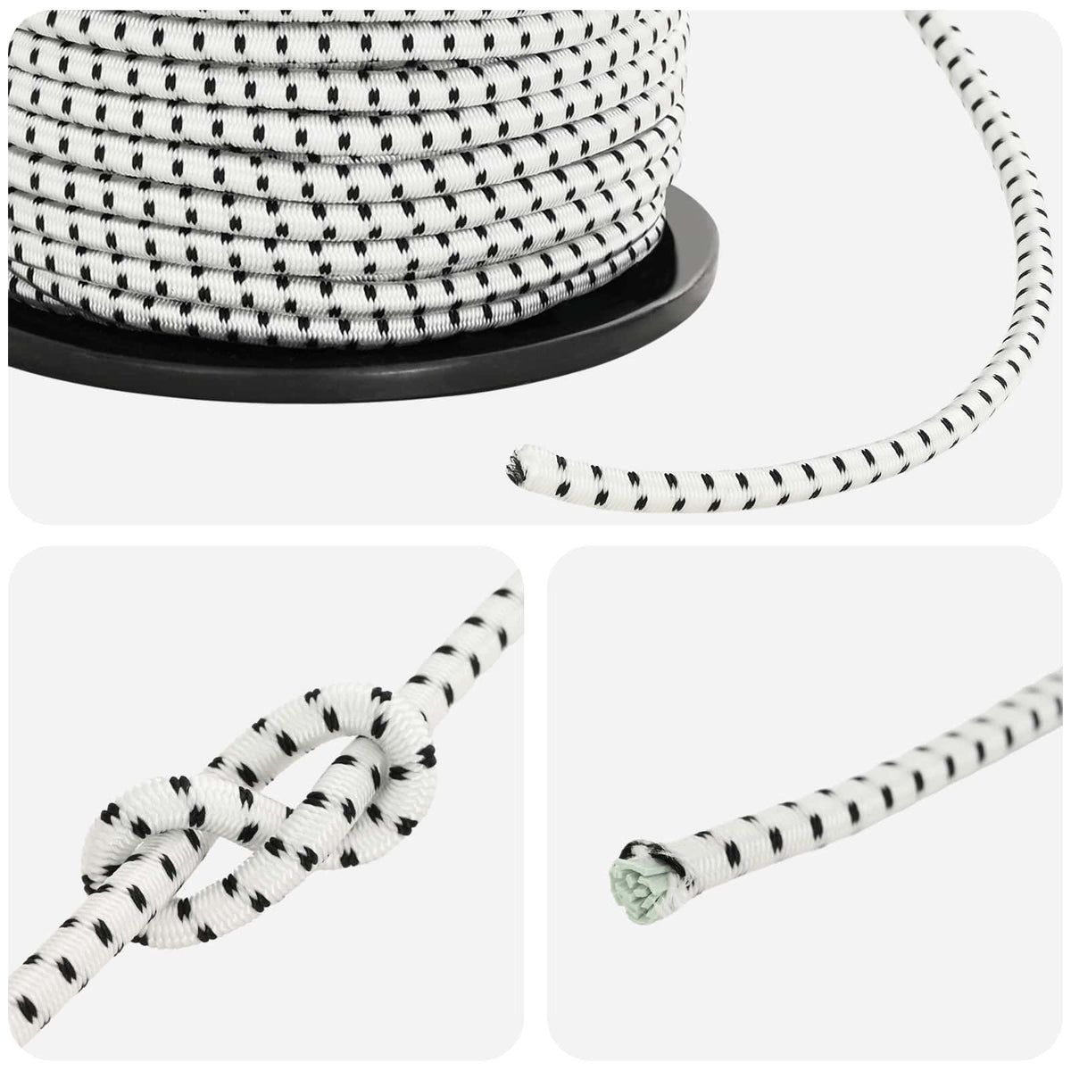 Bungee Cords 4 mm Black and White PP and Rubber