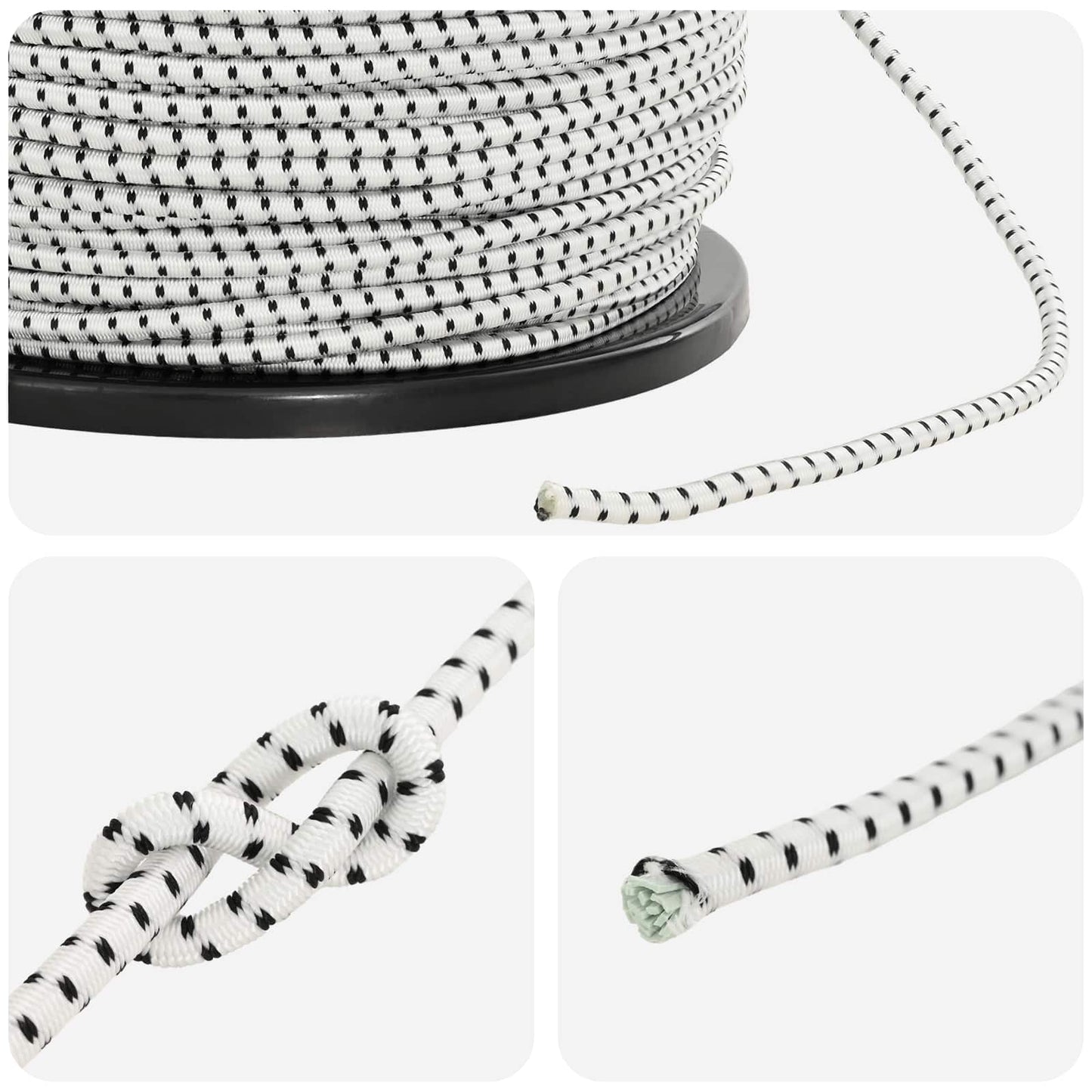 Bungee Cords 4 mm Black and White PP and Rubber