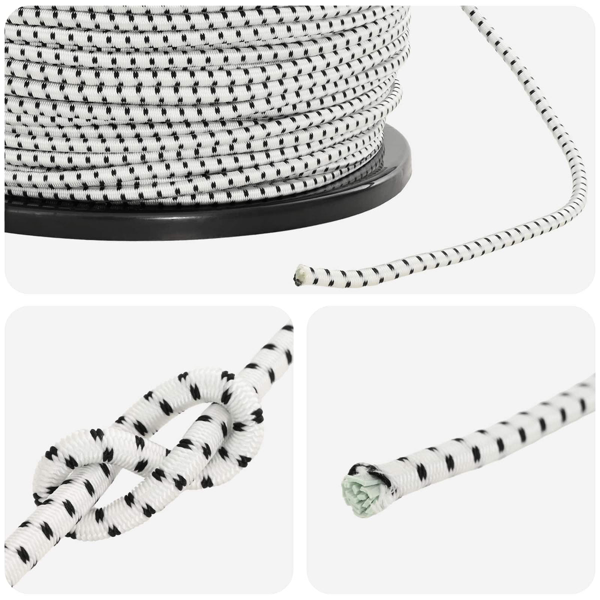 Bungee Cords 6 mm Black and White PP and Rubber