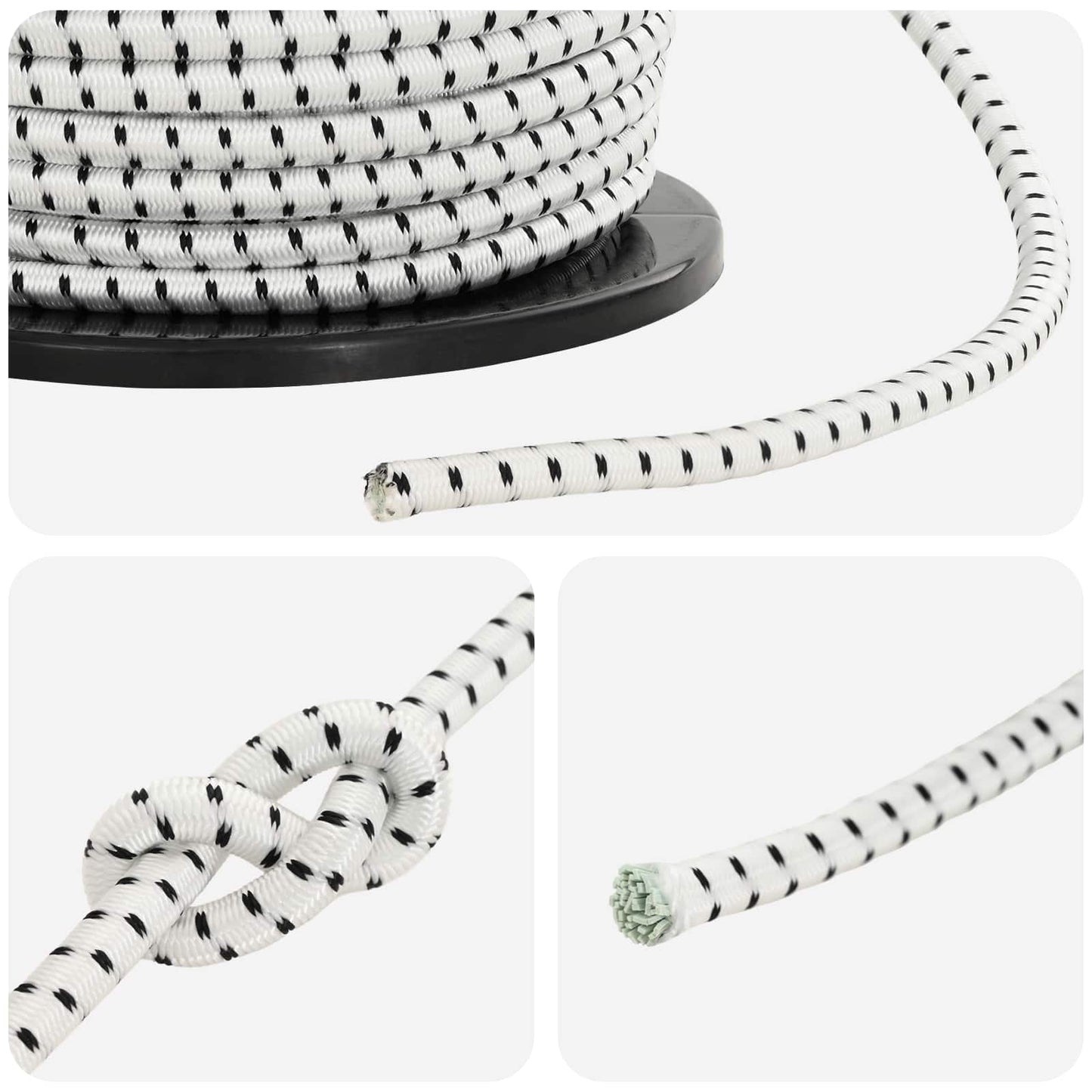 Bungee Cords 8 mm Black and White PP and Rubber