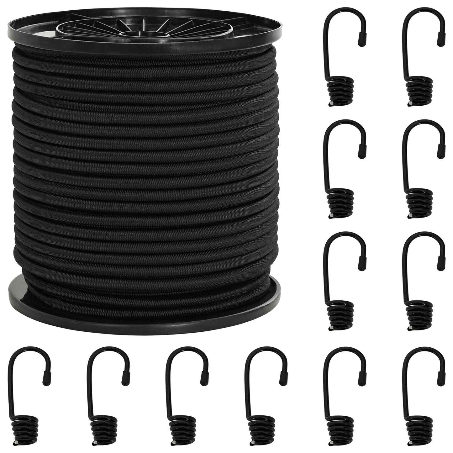 Bungee Cords with Hooks 4 mm Black PP and Rubber
