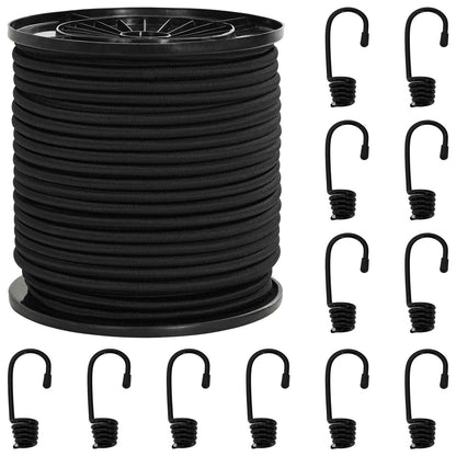 Bungee Cords with Hooks 4 mm Black PP and Rubber